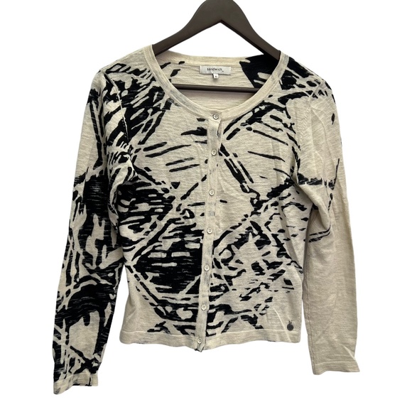 Sandwich Beige Black Round Neck Button Front Lightweight Cardigan Size XS - Picture 12 of 12